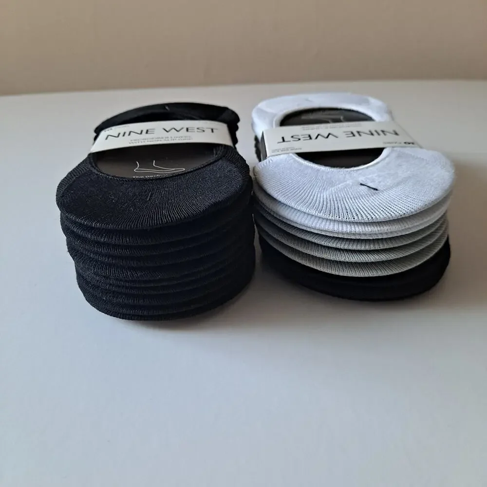 NWT Nine West 20 Pairs Non-Slip Grip No Show Socks Black White Womens Size 5-10